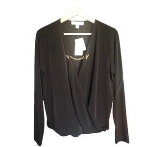 NWT Michael Kors Wrap Long Sleeve Top in Black Size L